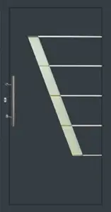 Aluminium-Haustür Modell 1001 von NORTA. Stylisches Design mit Glaselementen und modernem Griff sorgt für eleganten Eingang.