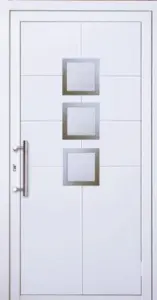 Moderne Aluminium-Haustür Exclusive Modell 17 in Weiß von NORTA. Stilvoller Eingangsbereich mit hoher Sicherheit und Dämmung.