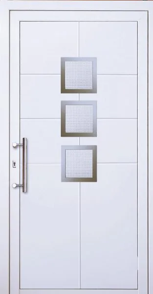 Moderne Aluminium-Haustür Exclusive Modell 17 in Weiß von NORTA. Stilvoller Eingangsbereich mit hoher Sicherheit und Dämmung.