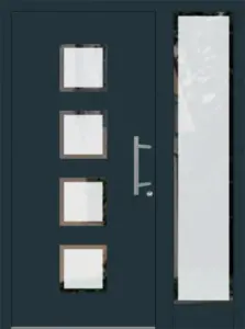 Moderne Aluminium-Haustür Modell 3014 mit Griff und Glas von NORTA. Stilvoller Eingangsbereich mit hoher Sicherheit und Dämmung.