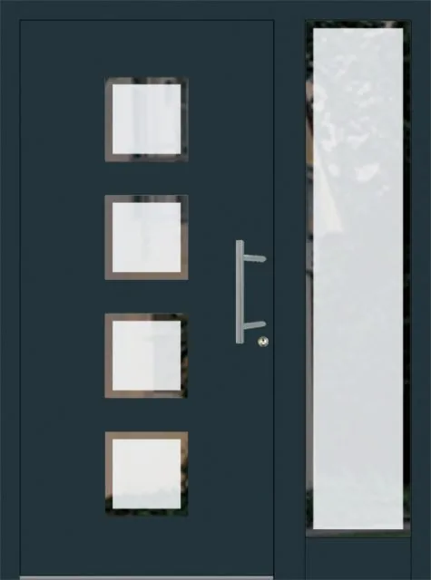 Moderne Aluminium-Haustür Modell 3014 mit Griff und Glas von NORTA. Stilvoller Eingangsbereich mit hoher Sicherheit und Dämmung.