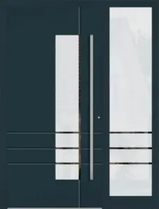 Moderne Aluminium-Haustür Modell 3914 von NORTA. Stilvolles Design mit Glas und langen Griffen für hohe Sicherheit und Isolation.