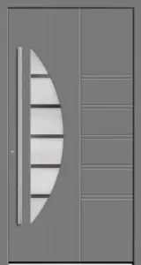 Moderne Alu-Haustür Modell 5614 von NORTA. Stilvolles Design mit asymmetrischer Glasgestaltung und hohem Sicherheitsstandard.