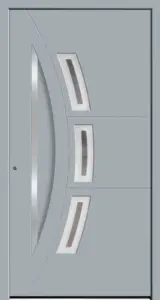 Moderne Aluminium-Haustür Modell 6189 in Silber von NORTA. Stilvoller Eingangsbereich mit hoher Sicherheit und Dämmung.