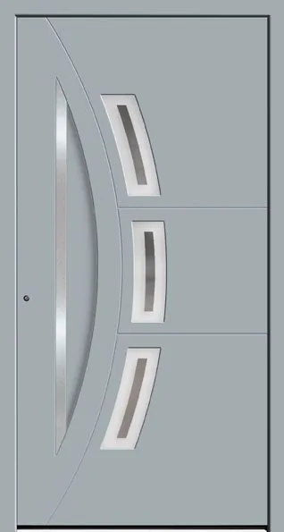 Moderne Aluminium-Haustür Modell 6189 in Silber von NORTA. Stilvoller Eingangsbereich mit hoher Sicherheit und Dämmung.