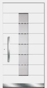 Moderne Aluminium-Haustür 6559 in Weiß von NORTA. Stilvoller Eingangsbereich mit hoher Sicherheit und integrierter Verglasung.