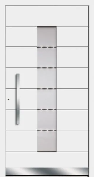 Moderne Aluminium-Haustür 6559 in Weiß von NORTA. Stilvoller Eingangsbereich mit hoher Sicherheit und integrierter Verglasung.