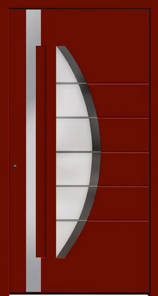 Moderne Aluminium-Haustür Modell 6973 in Rot von NORTA. Stilvoller Eingangsbereich mit hoher Sicherheit und Dämmung.