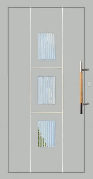 Moderne Aluminium-Haustür mit Glaseinsätzen von NORTA. Stilvolle Optik und Sicherheit für Ihren Eingangsbereich.