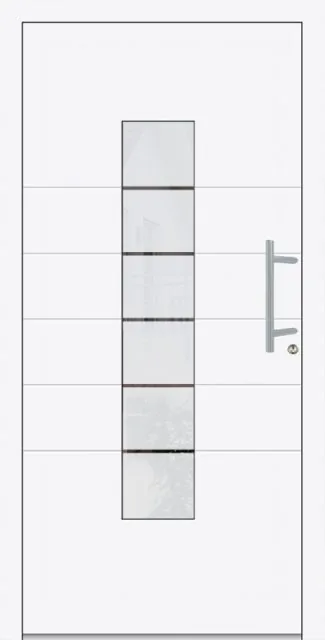 Moderne Aluminium-Haustür HTA-2814 in Weiß von NORTA. Stilvolles Design mit Glaseinsatz und elegantem Griff.