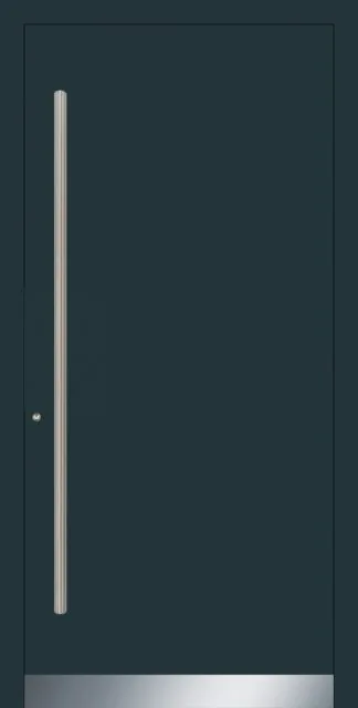 Moderne Aluminium-Haustür HTA-4814 von NORTA. Design mit vertikalem Griff und schlichtem Look für stilvollen Eingangsbereich.