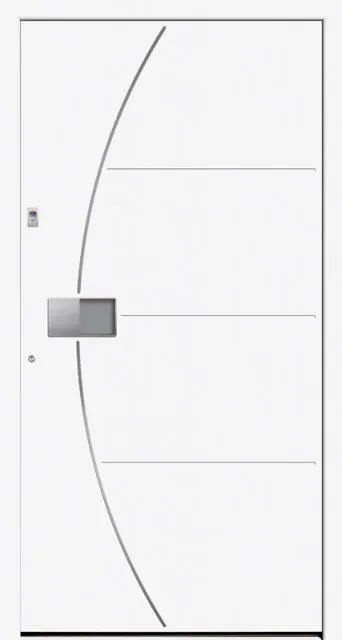 Moderne Aluminium-Haustür HTA-5514 in Weiß von NORTA. Stilvoller Eingangsbereich mit hoher Sicherheit und Dämmung.
