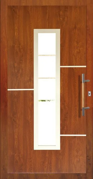 Exklusive Aluminium-Haustür Modell 08 in Nussbaum von NORTA. Stilvolles Design mit Griff und Glaseinsatz für moderne Eingänge.