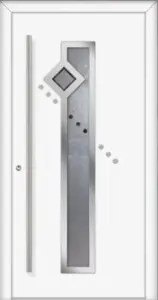 Moderne Aluminium-Haustür Modell 555 in Weiß von NORTA. Stilvoller Eingangsbereich mit hoher Sicherheit und Dämmung.