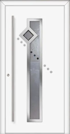 Moderne Aluminium-Haustür Modell 555 in Weiß von NORTA. Stilvoller Eingangsbereich mit hoher Sicherheit und Dämmung.