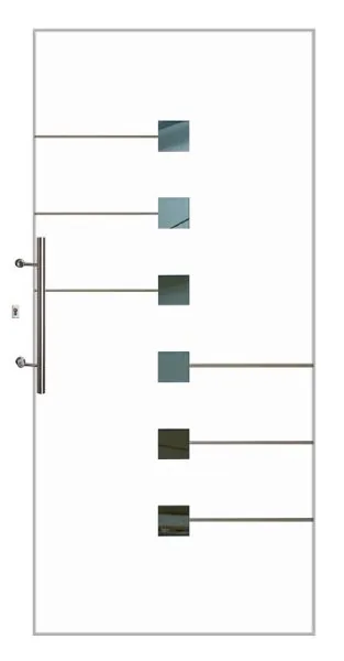 Moderne Aluminium-Haustür Modell 1010 von NORTA. Stilvolles Design mit Glaselementen und Edelstahlgriff für hohe Sicherheit und Dämmung.