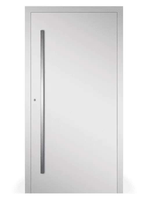 Moderne Aluminium-Haustür Modell 10 in Weiß von NORTA. Stilvoller Eingangsbereich mit hoher Sicherheit und Dämmung.