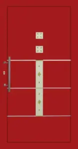 Moderne Aluminium-Haustür Modell 12 in Rot von NORTA. Stilvoller Eingangsbereich mit hoher Sicherheit und Dämmung.