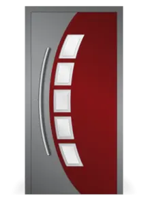 Moderne Aluminium-Haustür Inspiro Modell 12 in Rot von NORTA. Stilvoller Eingangsbereich mit hoher Sicherheit und Dämmung.