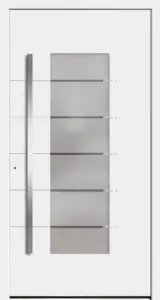 Moderne Aluminium-Haustür Inspiro Modell 15 in Weiß von NORTA. Stilvoller Eingangsbereich mit hoher Sicherheit und Dämmung.