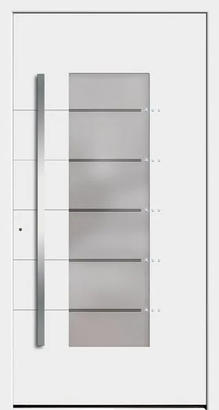 Moderne Aluminium-Haustür Inspiro Modell 15 in Weiß von NORTA. Stilvoller Eingangsbereich mit hoher Sicherheit und Dämmung.