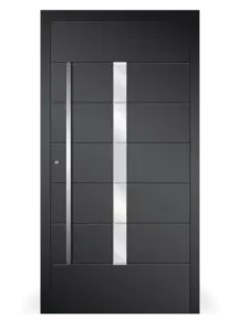 Moderne Aluminium-Haustür Inspiro Modell 16 in Anthrazit von NORTA. Stilvolles Design mit Glaselementen und hoher Sicherheit.