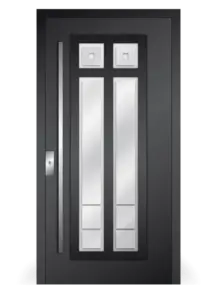 Moderne Aluminium-Haustür Modell 20 von NORTA. Stilvolle Gestaltung mit Glaseinsätzen und elegantem Türgriff für sichere Eingänge.