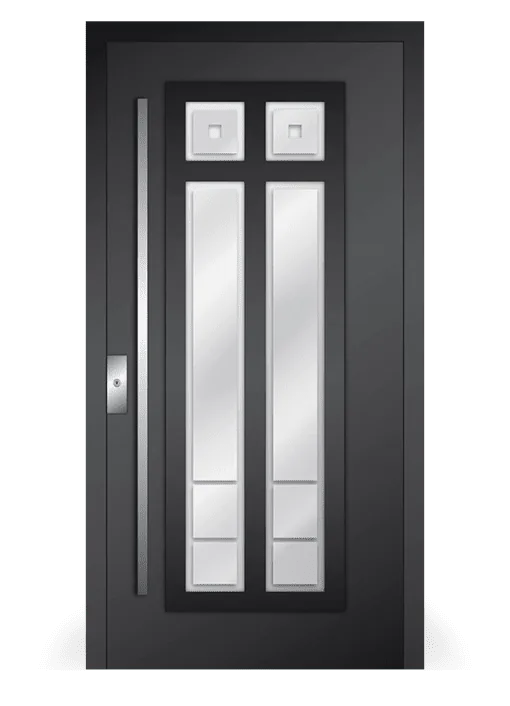 Moderne Aluminium-Haustür Modell 20 von NORTA. Stilvolle Gestaltung mit Glaseinsätzen und elegantem Türgriff für sichere Eingänge.