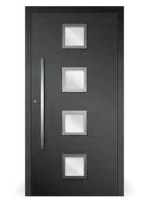 Moderne Aluminium-Haustür Inspiro-Design von NORTA. Stilvolle Tür mit quadratischen Glaseinsätzen und elegantem Griff.