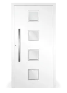 Moderne Aluminium-Haustür Inspiro Design in Weiß von NORTA. Stilvolle Tür mit Glasdetails und elegantem Griff für hohen Komfort.