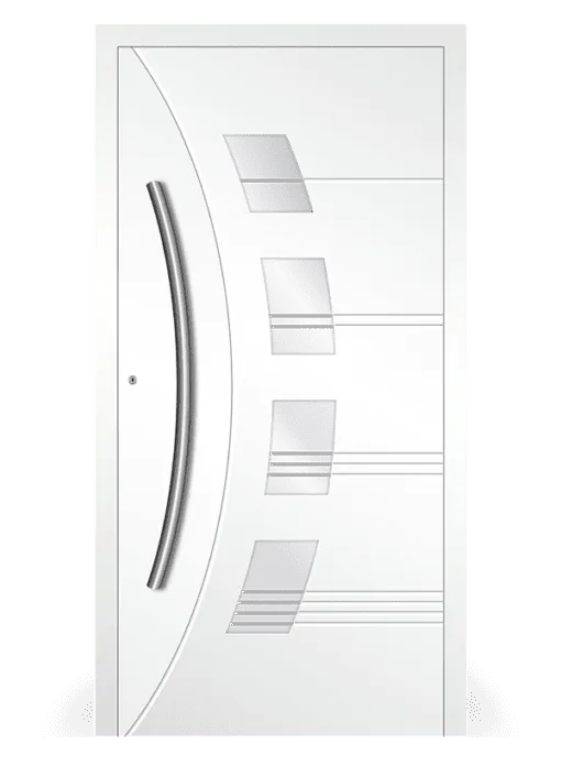 Moderne Aluminium-Haustür Modell 17 in Weiß von NORTA. Stilvoller Eingangsbereich mit hoher Sicherheit und Dämmung.