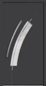Moderne Aluminium-Haustür Modell 1214 in Anthrazit von NORTA. Stilvoller Eingangsbereich mit hoher Sicherheit und moderner Optik.