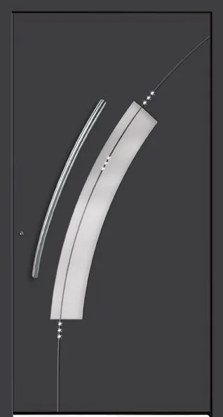 Moderne Aluminium-Haustür Modell 1214 in Anthrazit von NORTA. Stilvoller Eingangsbereich mit hoher Sicherheit und moderner Optik.