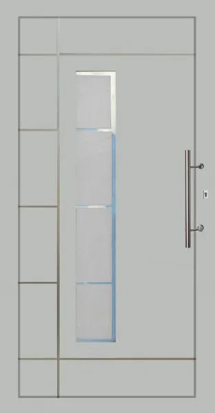 Moderne Aluminium-Haustür mit Glaseinsatz in Grau von NORTA. Stilvoller Eingangsbereich mit hoher Sicherheit und Dämmung.