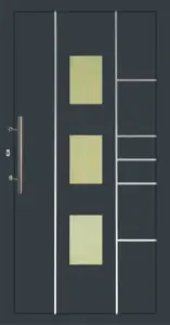 Moderne Aluminium-Haustür mit Griff und Glasdesign von NORTA. Hohe Sicherheit und stilvoller Eingangsbereich.