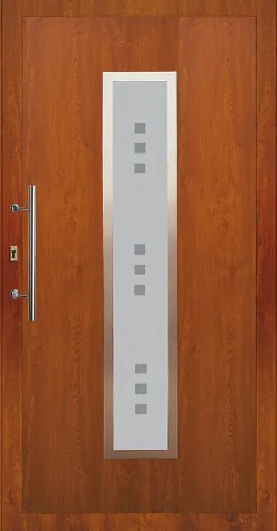 Moderne Aluminium-Haustür mit Glas-Element in Natur-Eiche von NORTA. Stilvoller Eingangsbereich mit hoher Sicherheit und Dämmung.