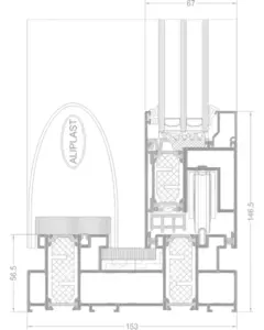 Querschnitt eines Aluprofilsystems für Hebe-Schiebetüren von NORTA. Optimiert für Langlebigkeit und Energieeffizienz.