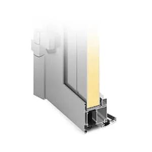 Querschnitt eines Aluminiumtürprofil von NORTA. Robustes Design für optimale Wärmedämmung und Stabilität.