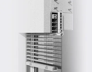 Außenjalousie mit Lamellen und Kasten von NORTA. Optimale Lichtregulierung und Sichtschutz für moderne Gebäude.