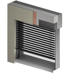 Vorbauraffstore mit überputzbarem Kasten von NORTA. Effiziente Lichtregulierung und modernes Design für Fenster.