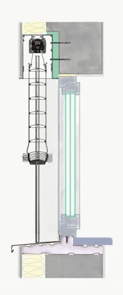 Aufbauquerschnitt einer Fassade zum Verputzen mit überhängendem Sturz von NORTA. Optimale Dämmung und Stabilität für moderne Gebäude.