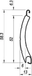 Querschnitt eines 52 mm Fensterprofils von NORTA. Präzise Abmessungen für hochwertige Fensterlösungen.