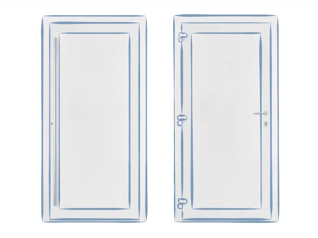 Weiße Haustüren mit Einsatzfüllung von NORTA. Moderne und robuste Türen für einen eleganten Eingangsbereich.