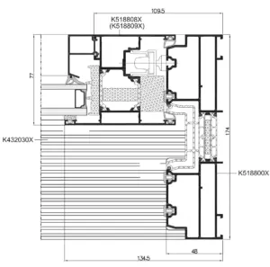 Seitenansicht einer Hebe-Schiebe-Tür MB-77HS als technische Zeichnung von NORTA für hochwertige Türlösungen.