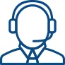 Piktogramm eines Kundenservice-Operators mit Headset in Blau. Symbol für den Kundensupport auf der NORTA Webseite.