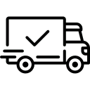 Piktogramm eines Lieferwagens mit Häkchen. Symbolisiert sicheren Versand auf der NORTA Webseite.