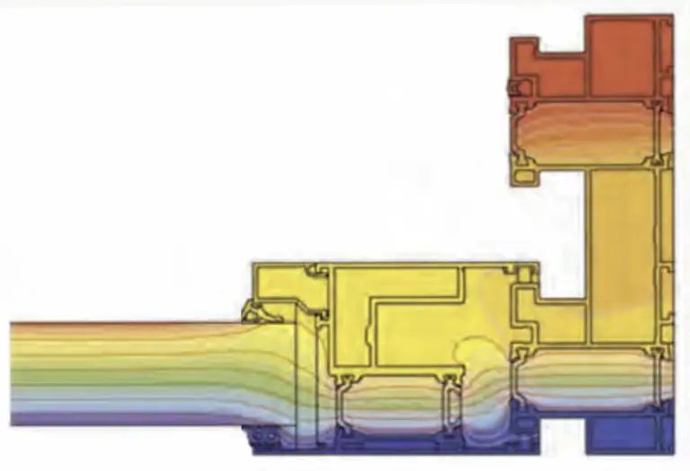 Thermisches Profil des Isothermverlaufs bei Ultraglide Hebe-Schiebe-Tür von NORTA. Optimaler Wärmeschutz und Energieeffizienz.