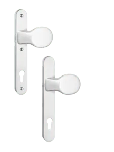 Langschild mit beidseitigem Knauf in Weiß von NORTA. Ideal für Türen, bietet Sicherheit und elegantes Design.