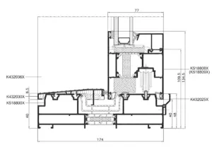 Technische Zeichnung eines Profilschnitts der Bodenschwelle. Präzises Darstellung wichtiger Details für NORTA Produkte.