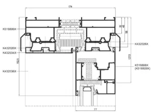 Profilquerschnitt des Hebeschiebesystems HS77 von NORTA. Optimale Wärme- und Schalldämmung für moderne Gebäude.